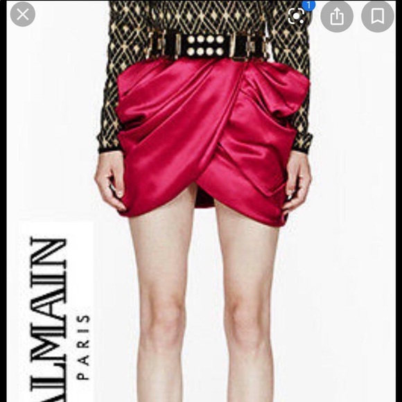 BNWT Balmain x H&M 100% Silk Satin Red Tulip Skirt - Picture 7 of 8